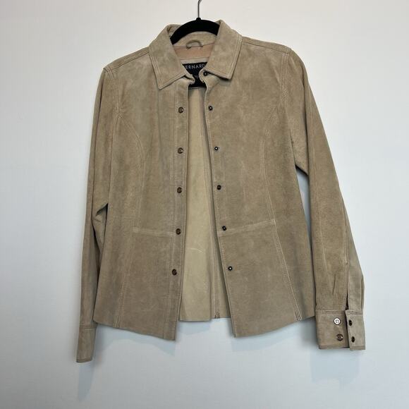 Vintage Bernardo tan 100% genuine suede leather jacket snap button sz 6 western - Picture 8 of 11